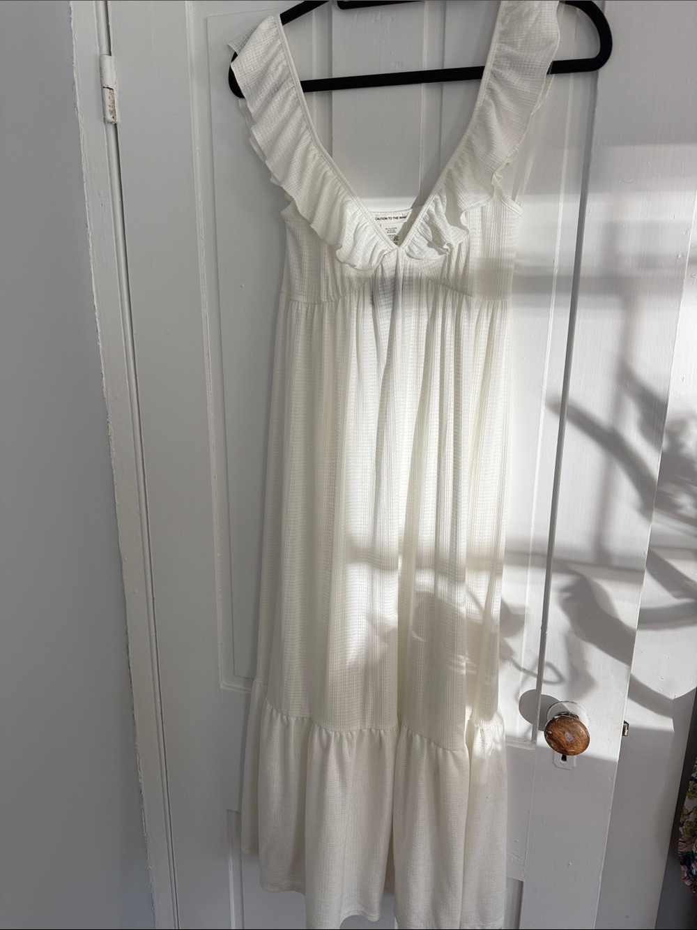 Caution To The Wind Cream Ruffled V-Neck Maxi Dress